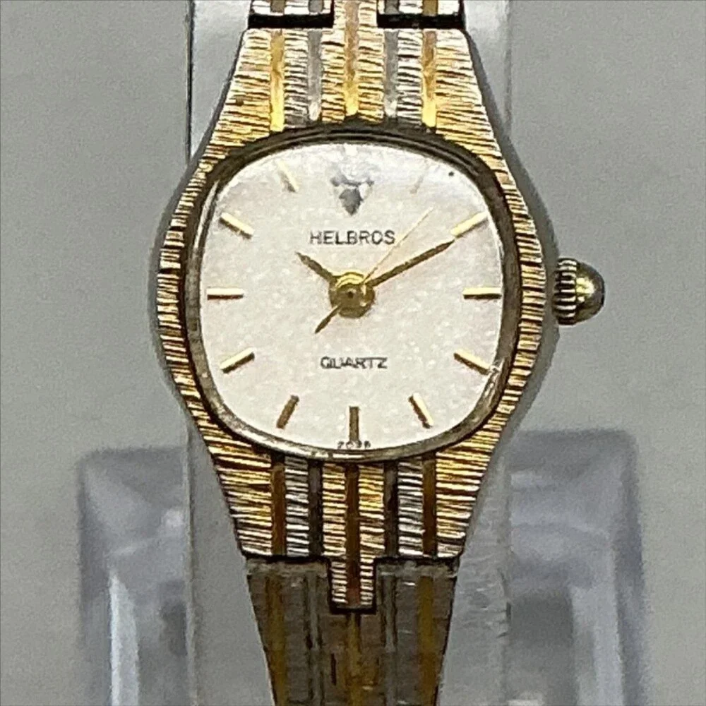 Vintage Helbros Womens Watch 18mm Silver Gold Two Tone New Battery 7.75